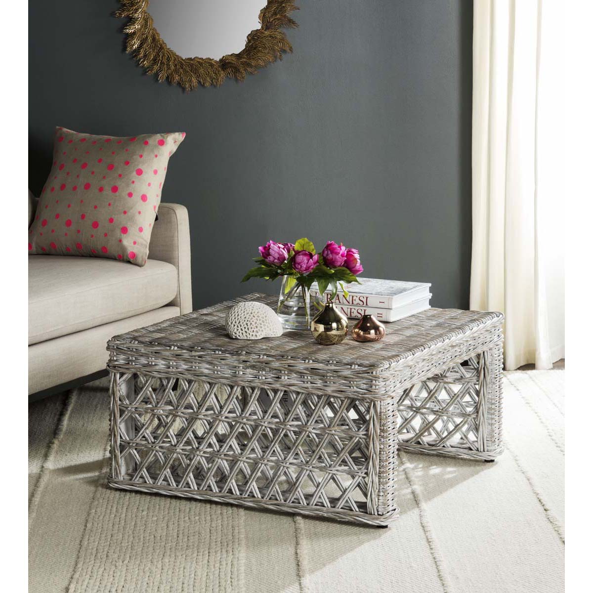 Safavieh Shila Wicker Coffee Table - White Washed