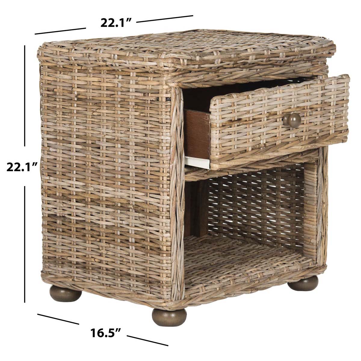 Safavieh Lagos Natural Grey Wicker Nightstand With Drawer And 8H Storage - Grey