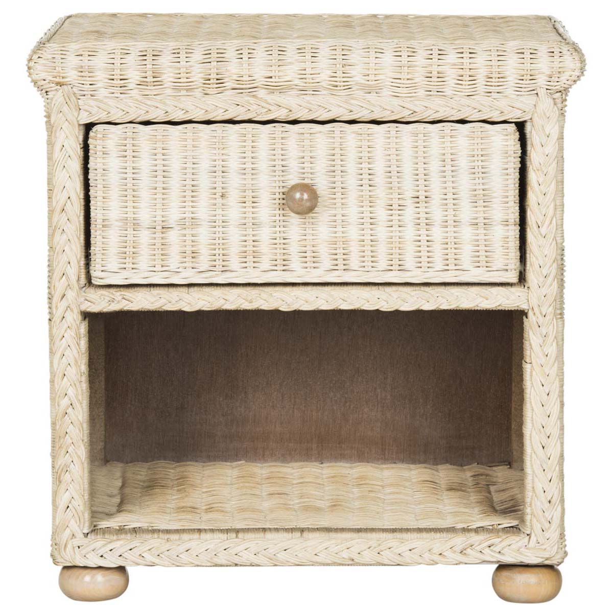 Safavieh Adira Natural White Wash Wicker Nightstand With Drawer And 8H Storage - White Washed