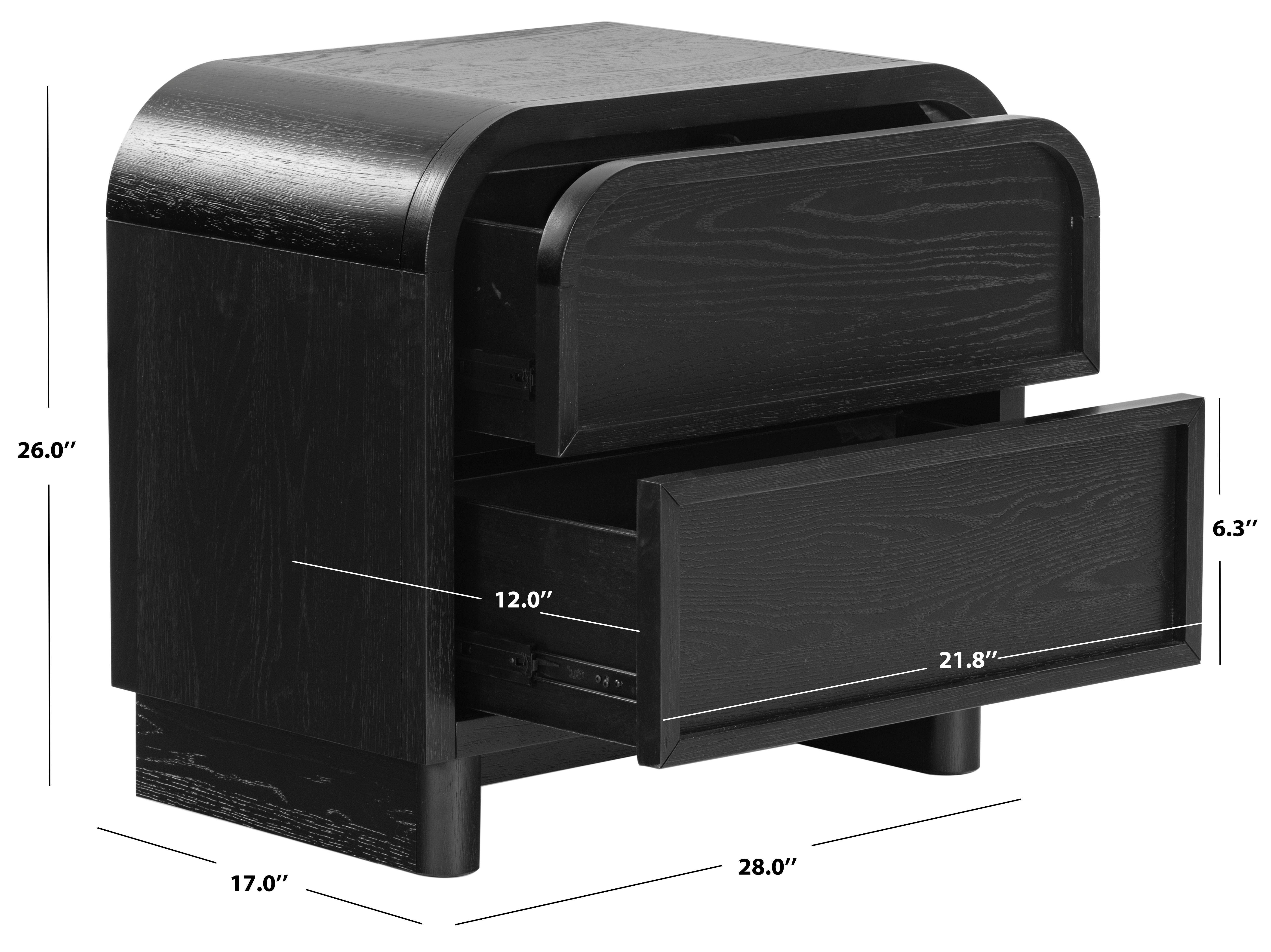 Safavieh Couture Dinah 2 Drawer Wood Nightstand, SFV2161 - Black