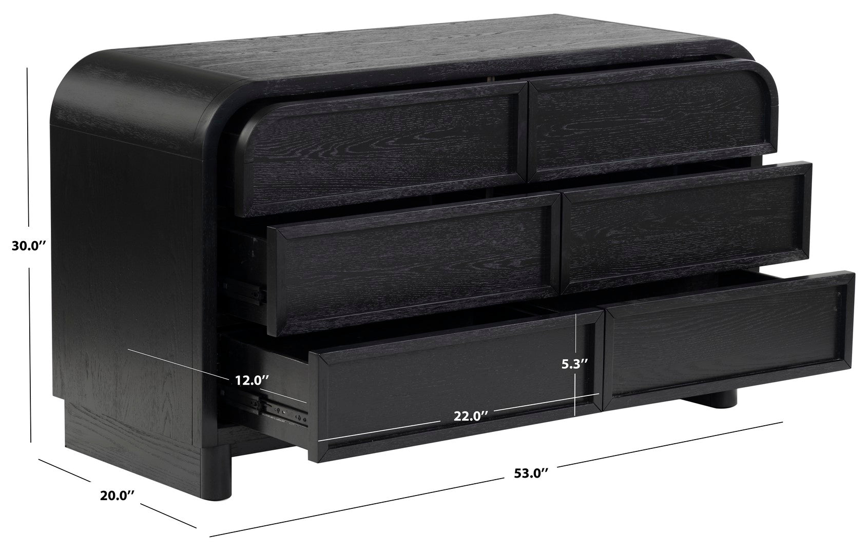 Dinah 6 Drawer Wood Dresser | Safavieh Couture - SFV2162 - Black