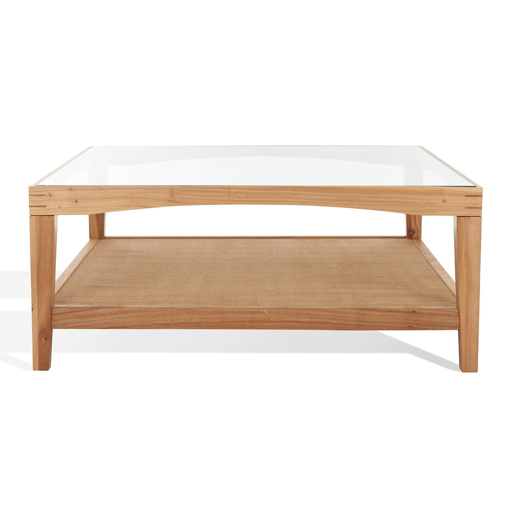 Safavieh Couture Nicolella Square Glass And Linen Coffee Table, SFV2311 - Natural