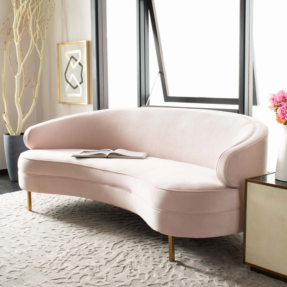 Primrose Curved Sofa | Safavieh Couture - Light Pink