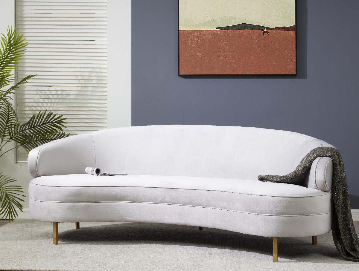 Primrose Curved Sofa | Safavieh Couture - Light Grey / Gold