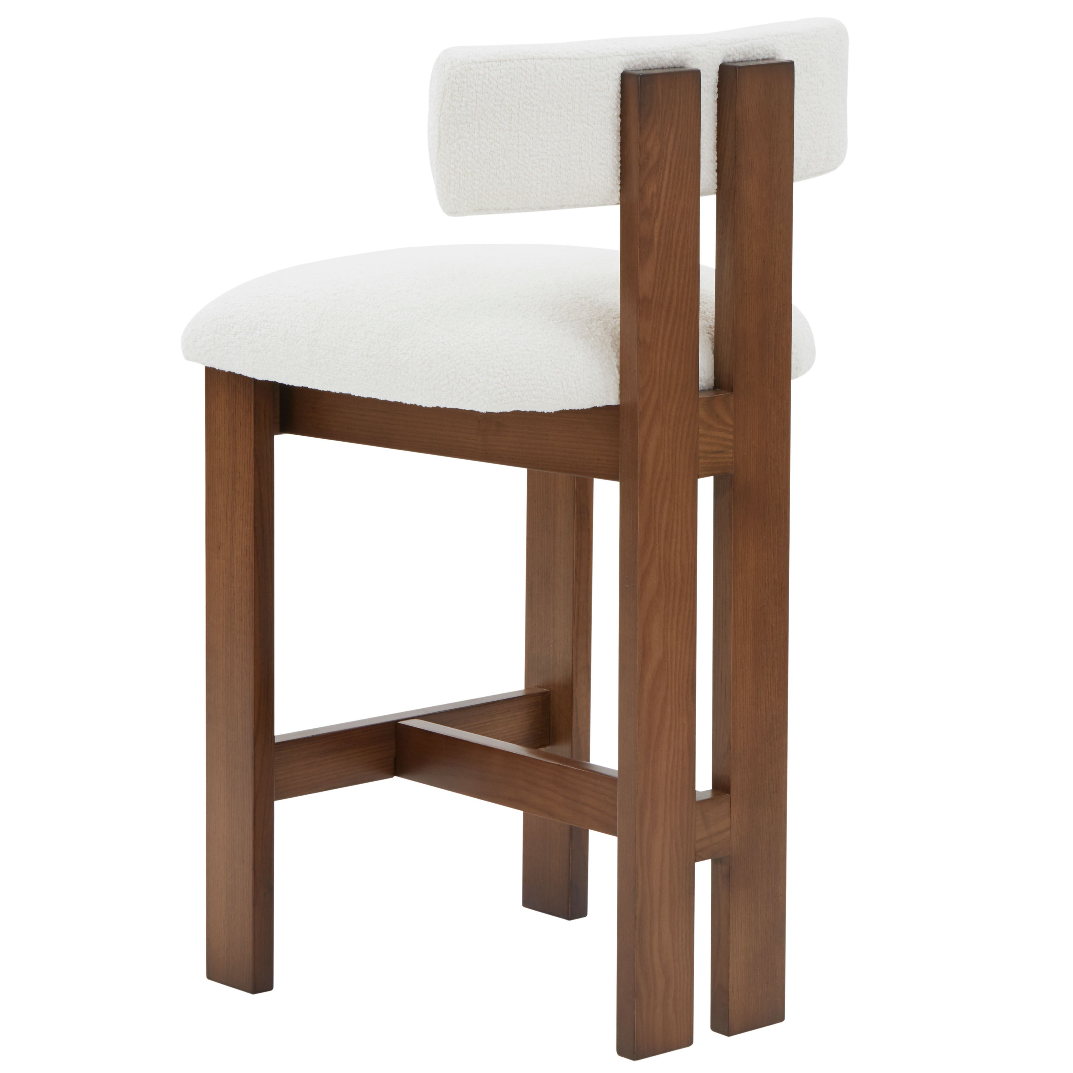 Macey Boucle Counter Stool | Safavieh Couture - SFV4860 - Ivory / Walnut