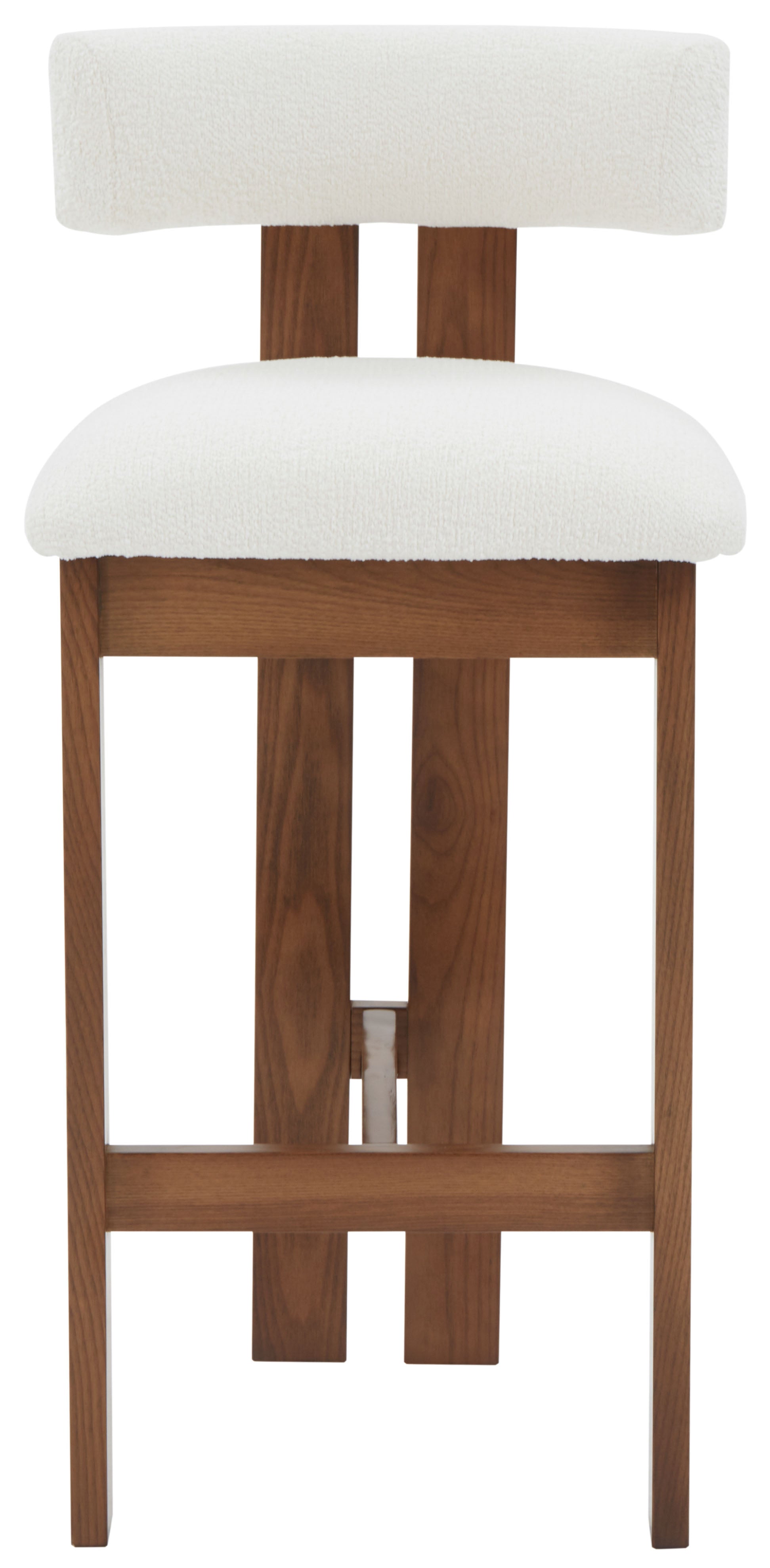 Macey Boucle Barstool | Safavieh Couture - SFV4861 - Ivory / Walnut