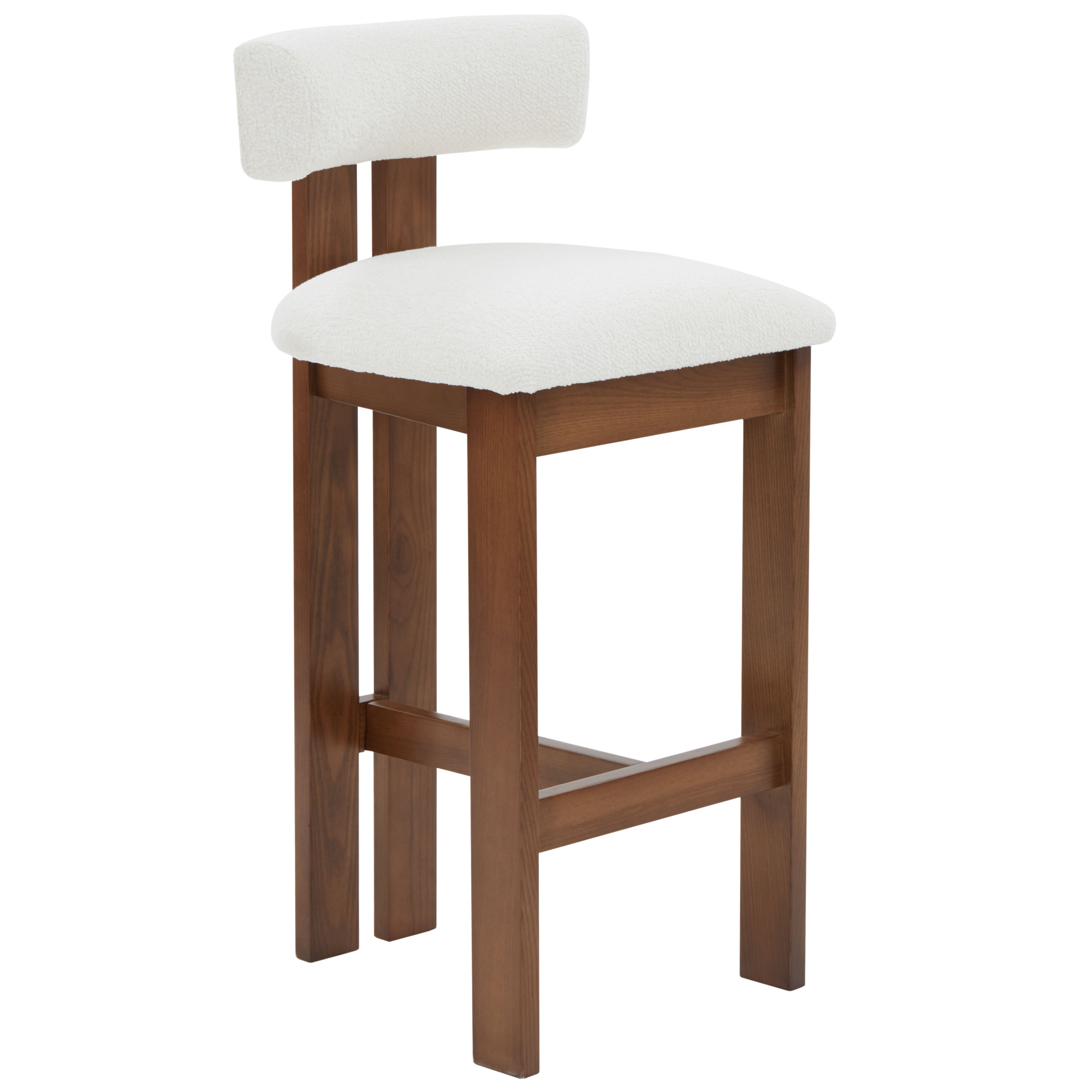 Macey Boucle Barstool | Safavieh Couture - SFV4861 - Ivory / Walnut