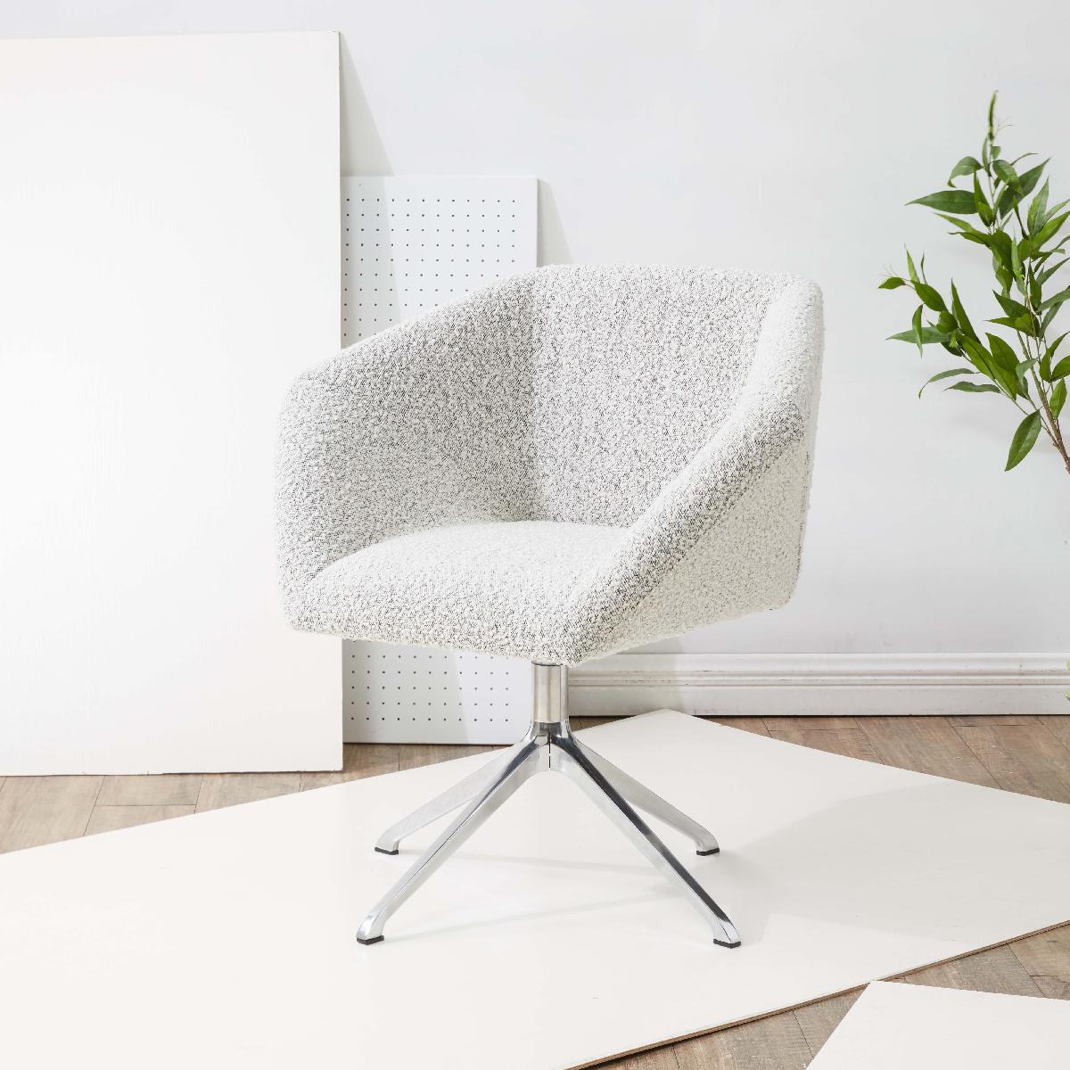 Couture Felix Boucle Swivel Desk Chair - White / Black / Silver