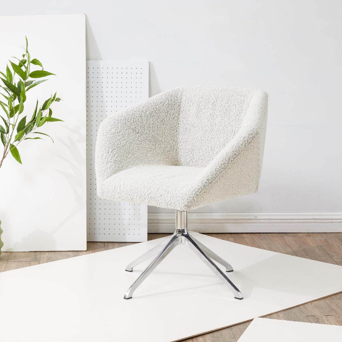 Couture Felix Boucle Swivel Desk Chair - Light Grey / Silver