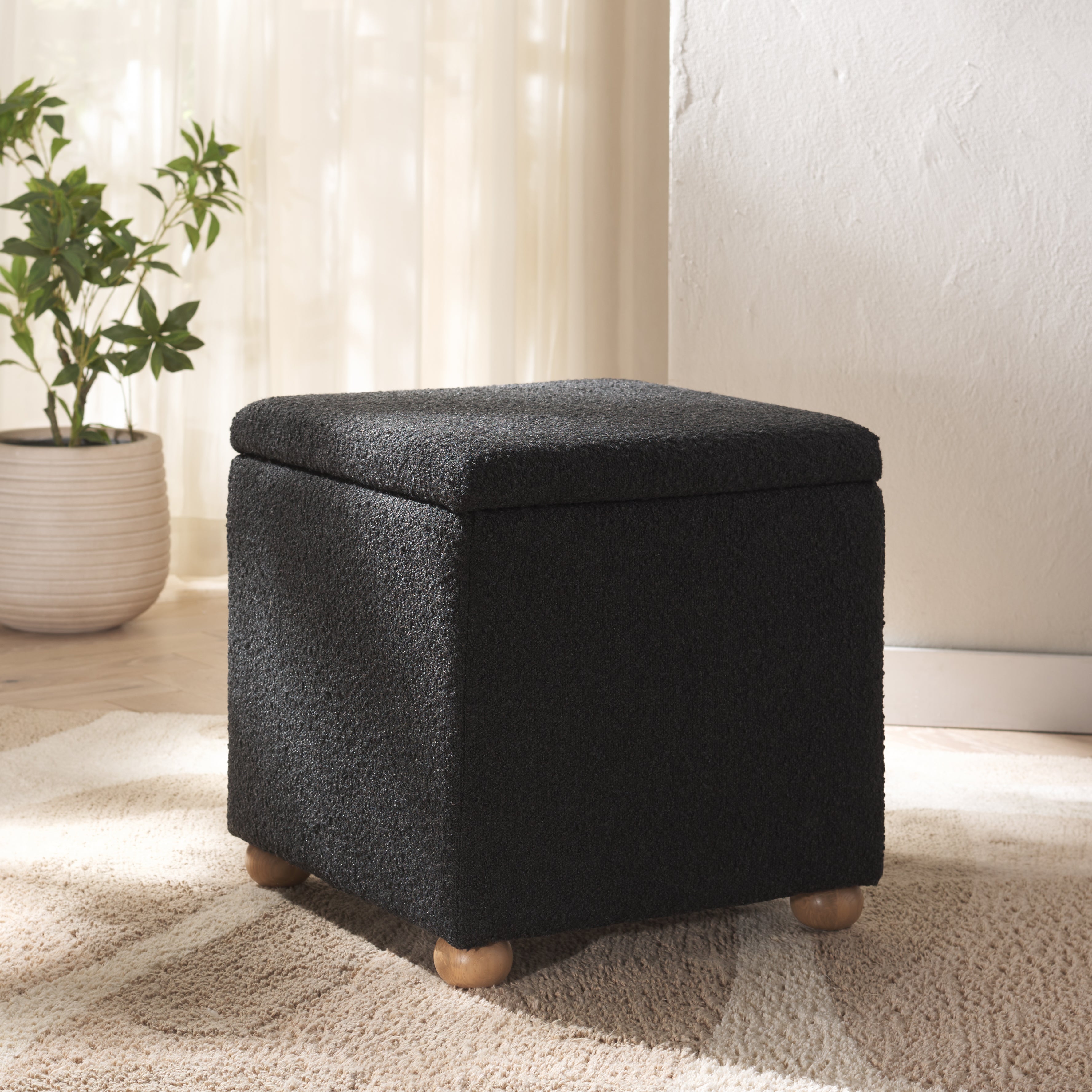 Safavieh Couture Becka Square Boucle Storage Ottoman, SFV6101 - Black / Natural