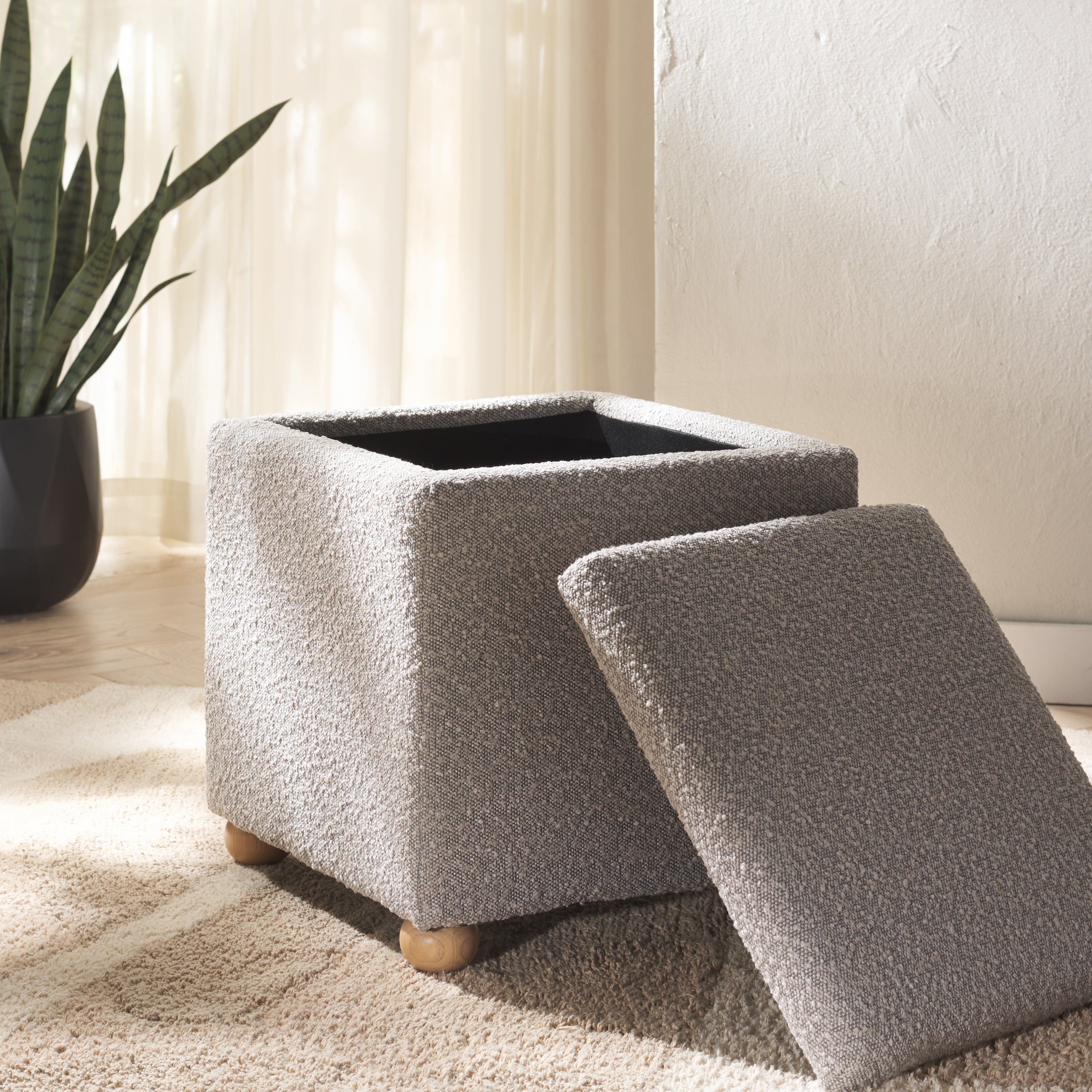 Safavieh Couture Becka Square Boucle Storage Ottoman, SFV6101 - Grey / Natural