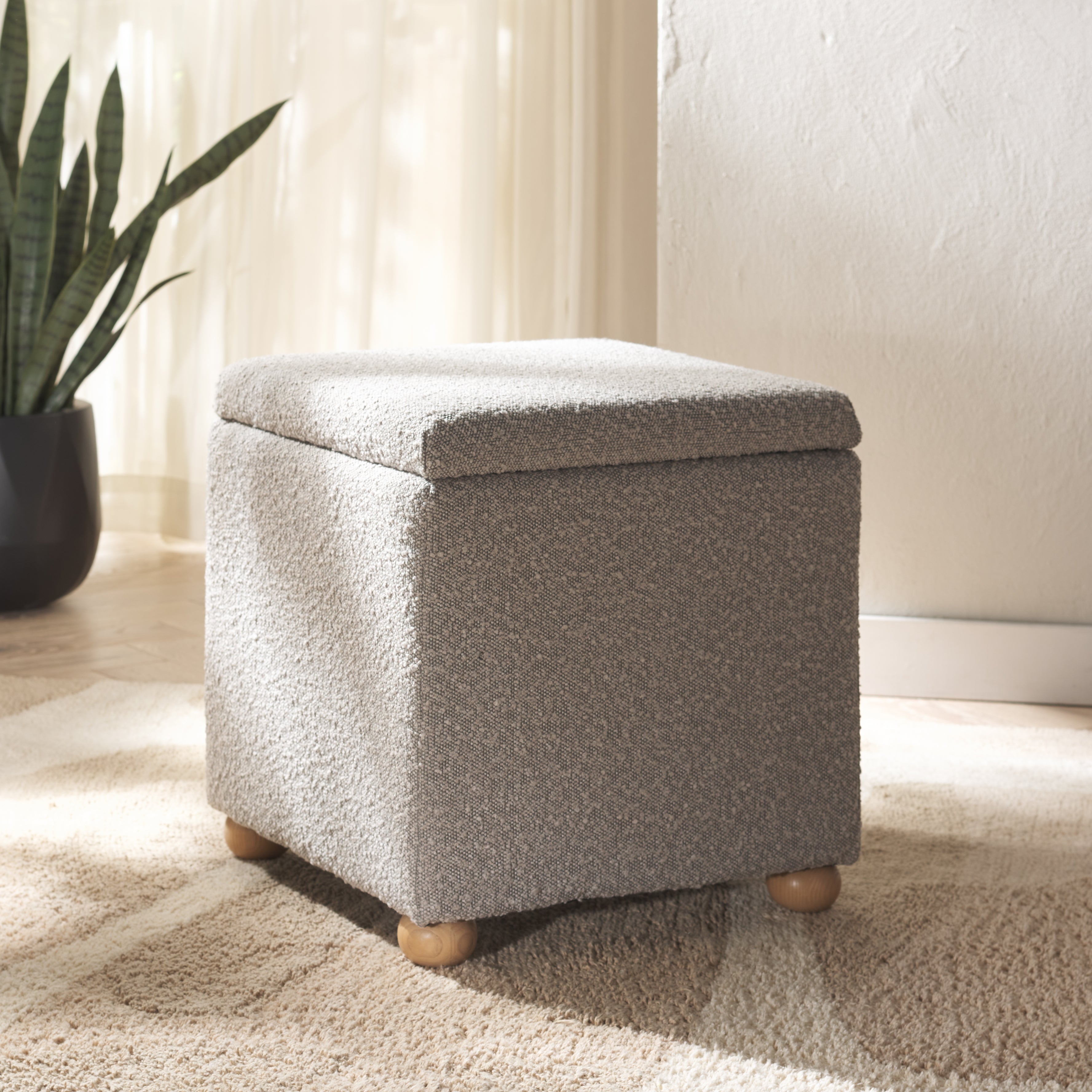 Safavieh Couture Becka Square Boucle Storage Ottoman, SFV6101 - Grey / Natural