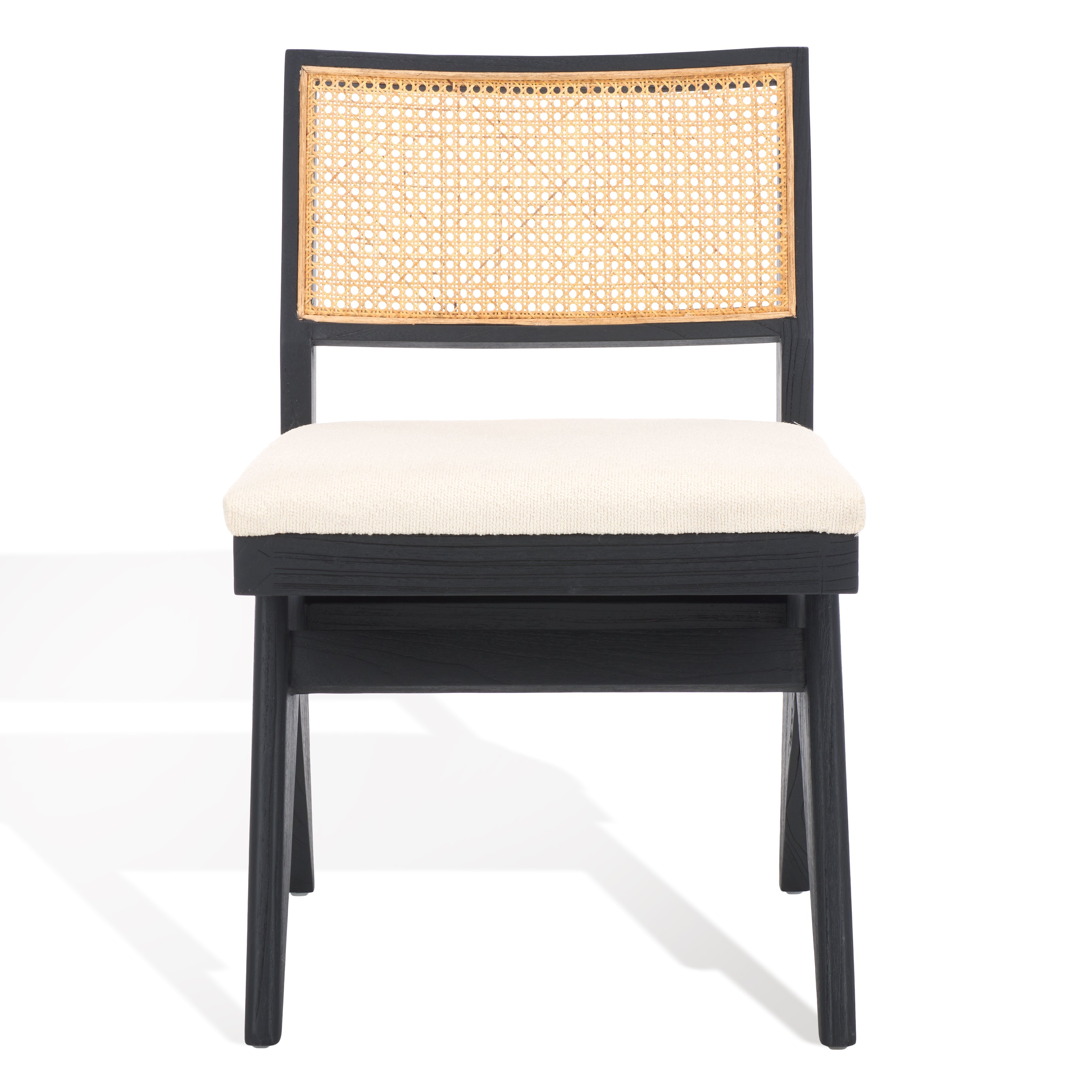 safavieh couture jaqueline boucle and rattan back dining chair, SFV9104 - Beige / Black