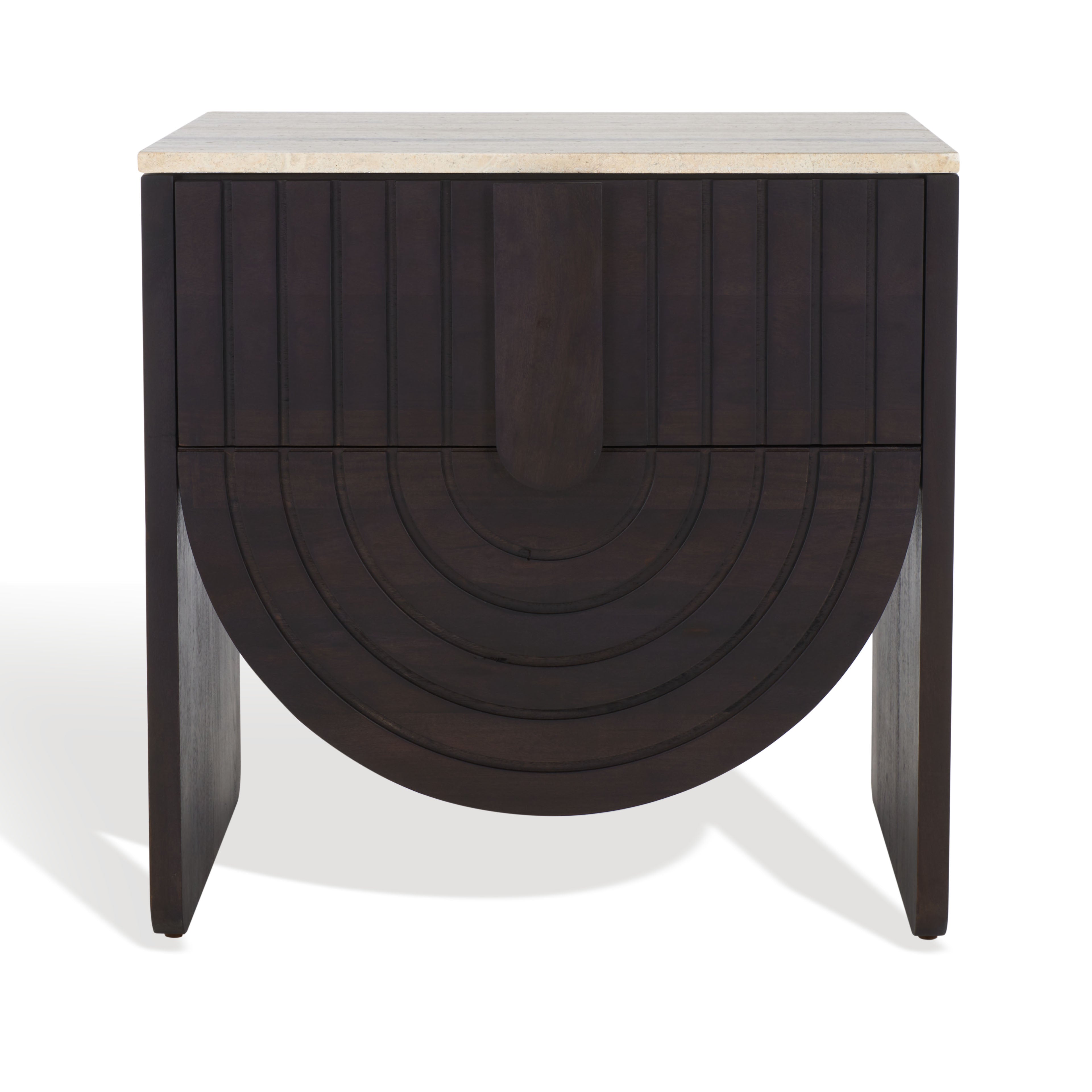 Safavieh Couture Floris Travertine Top Nightstand, SFV9726 - Black / Travertine