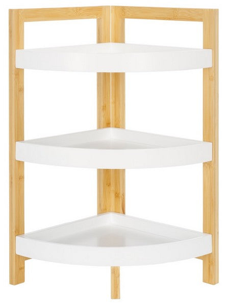 Adler 3 Tier Corner Shelf, STG1914 | Safavieh - White / Natural Bamboo