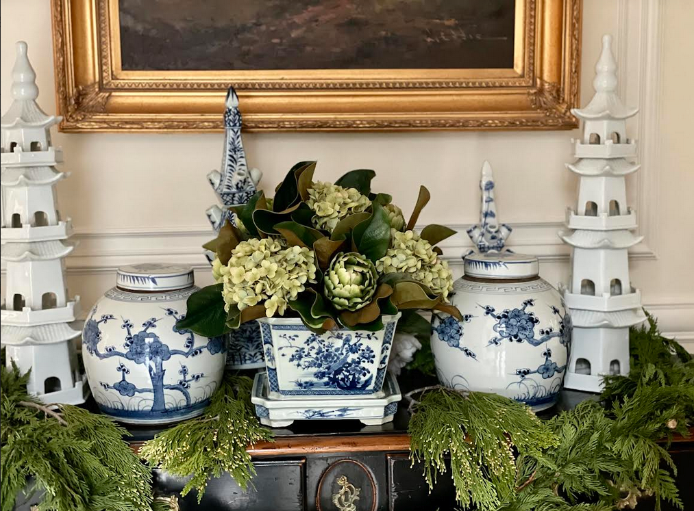 Floral Square Planter with Tray