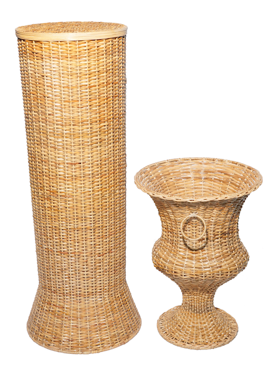 Round Wicker Urn and Pedestal