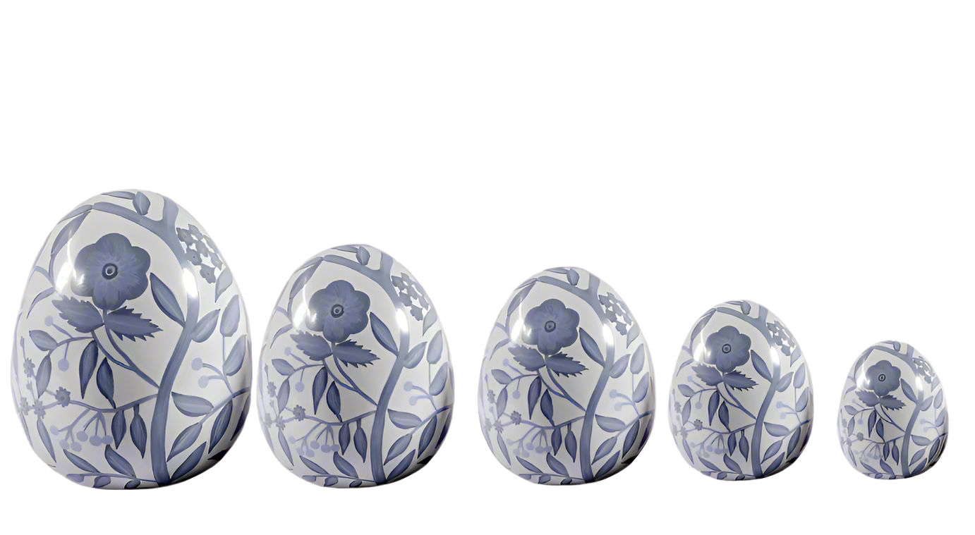 White & Soft Blue Floral Egg