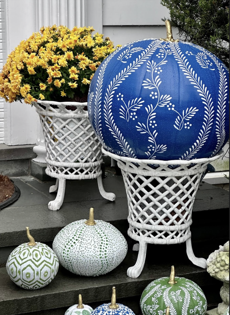 Jumbo Hand-Painted Chinoiserie Pumpkin – 24"