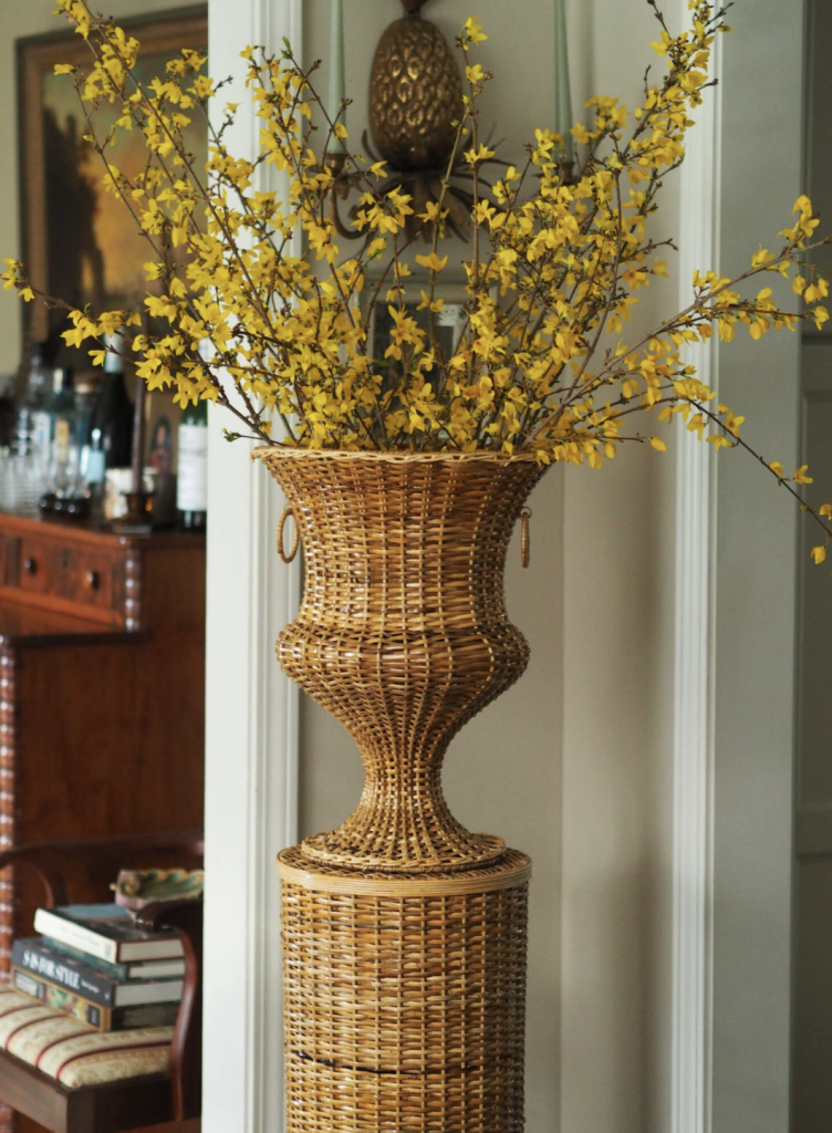 Round Wicker Urn and Pedestal