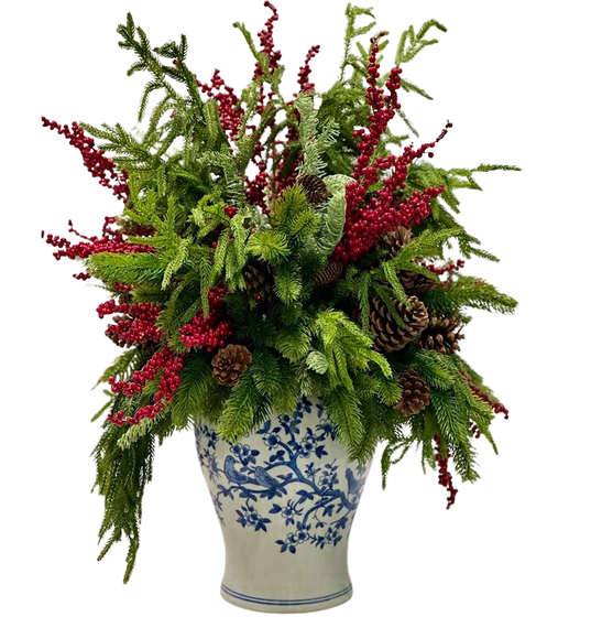 Winter’s Songbird Evergreen & Berry Arrangement