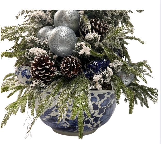 Flocked Christmas Tree in Porcelain Bowl