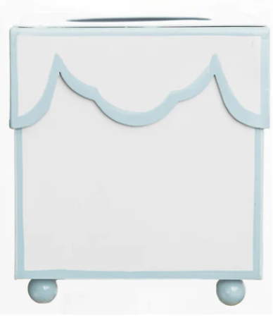 White Scalloped Pale Blue Tissue Holder