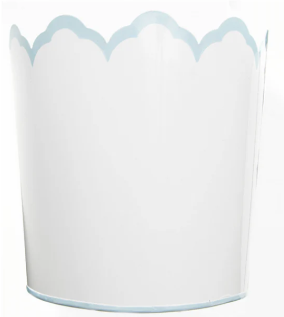 White Scalloped Pale Blue Wastepaper Basket