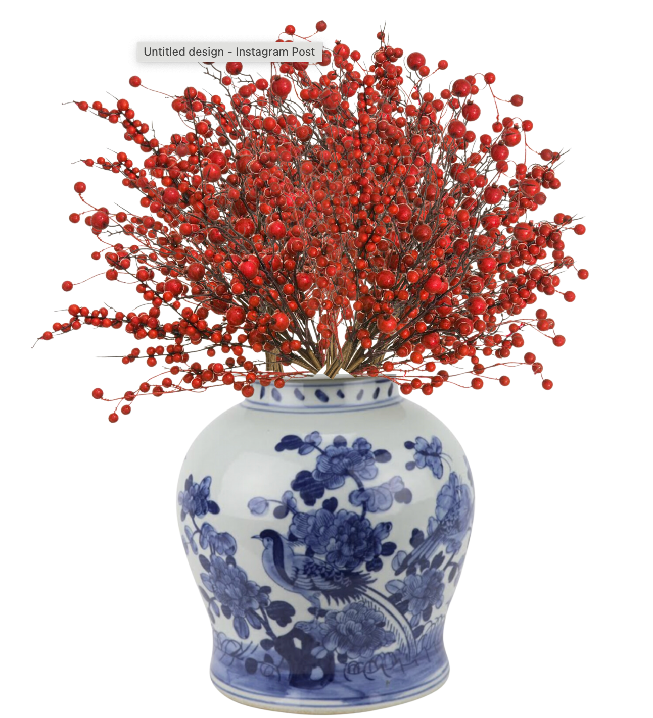 Rosehip Red Berry Stems  in Porcelain Jar