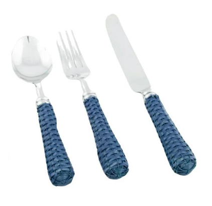 Navy BASKETWEAVE Three PIECE FLATWARE SET