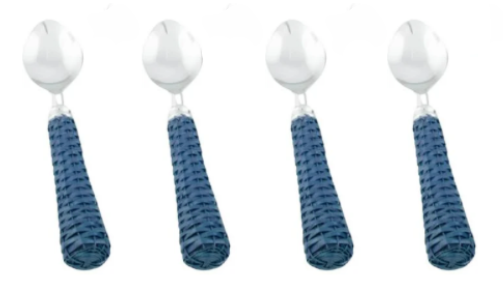 Set of 4 Navy Basketweave Condiment Spoons
