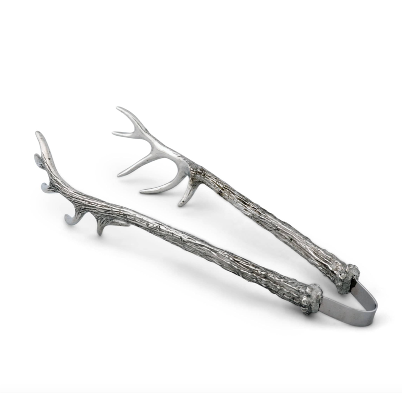 PEWTER ANTLER PATTERN ICE / BREAD TONGS