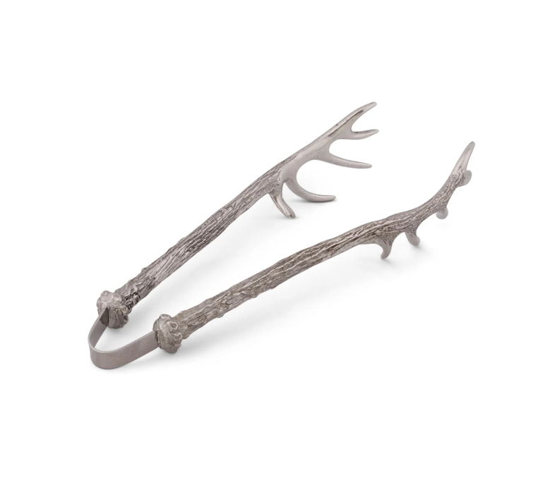 PEWTER ANTLER PATTERN ICE / BREAD TONGS