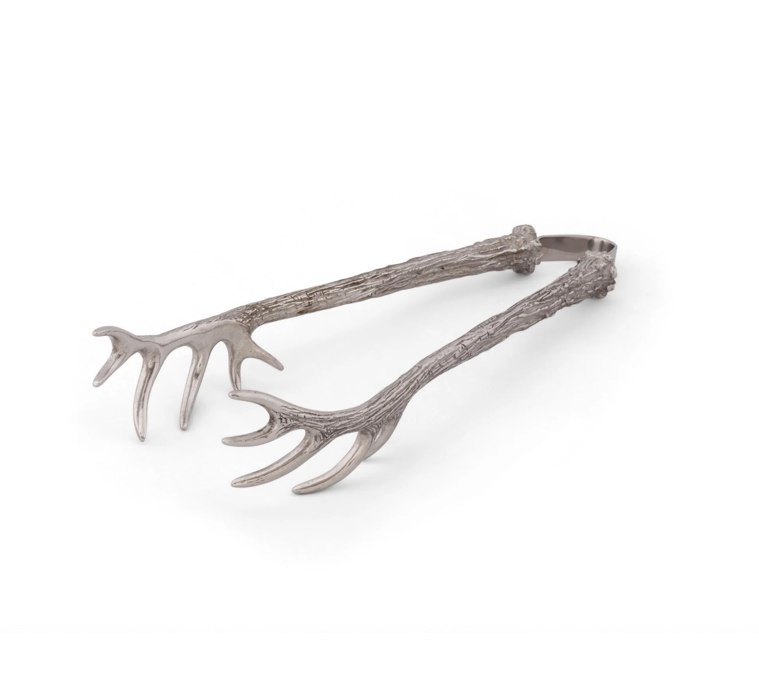 PEWTER ANTLER PATTERN ICE / BREAD TONGS