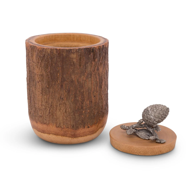 PINE CONE WOOD CANISTER