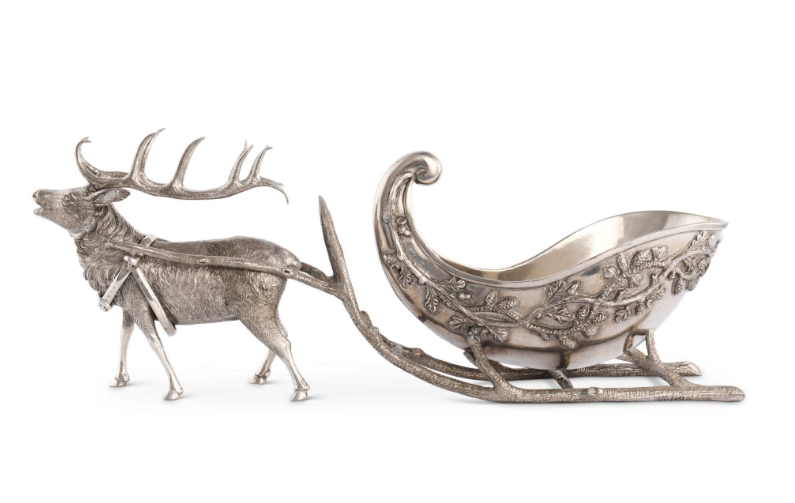 PEWTER REINDEER SLEIGH CENTERPIECE