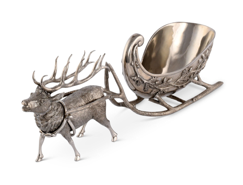 PEWTER REINDEER SLEIGH CENTERPIECE