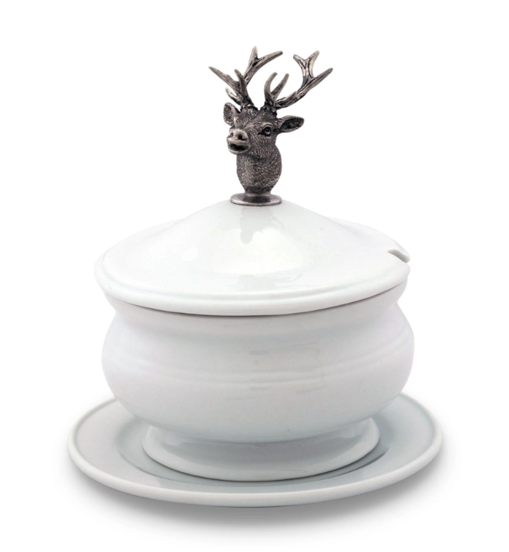 ELK BUST PORCELAIN LIDDED BOWL