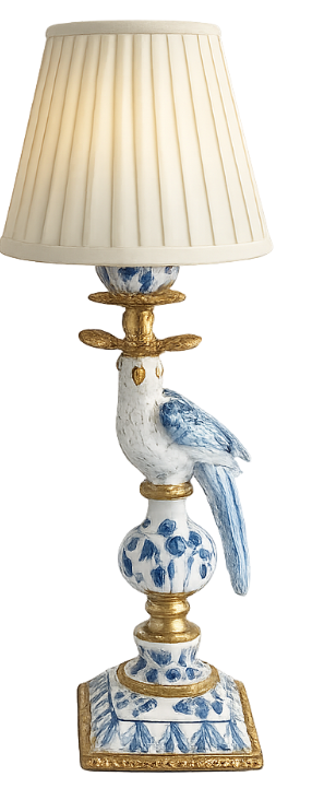 Large Blue & White Porcelain Bird Ormolu Rechargeable Lamp