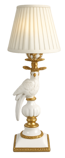 White & Gold Porcelain Bird Ormolu Rechargeable Lamp
