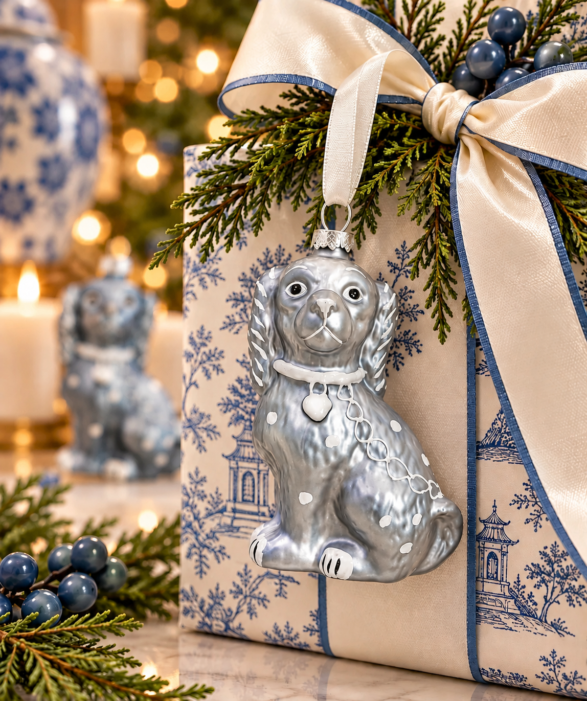 Pearlized Silver Staffordshire Dog Gift Topper