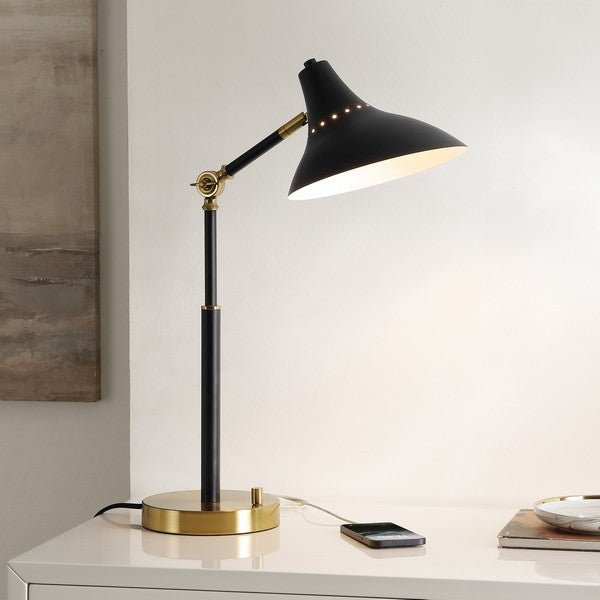 Safavieh Author, 23 Inch, Iron Table Lamp W/ Usb Port, TBL4488-U - Black / Brass Gold