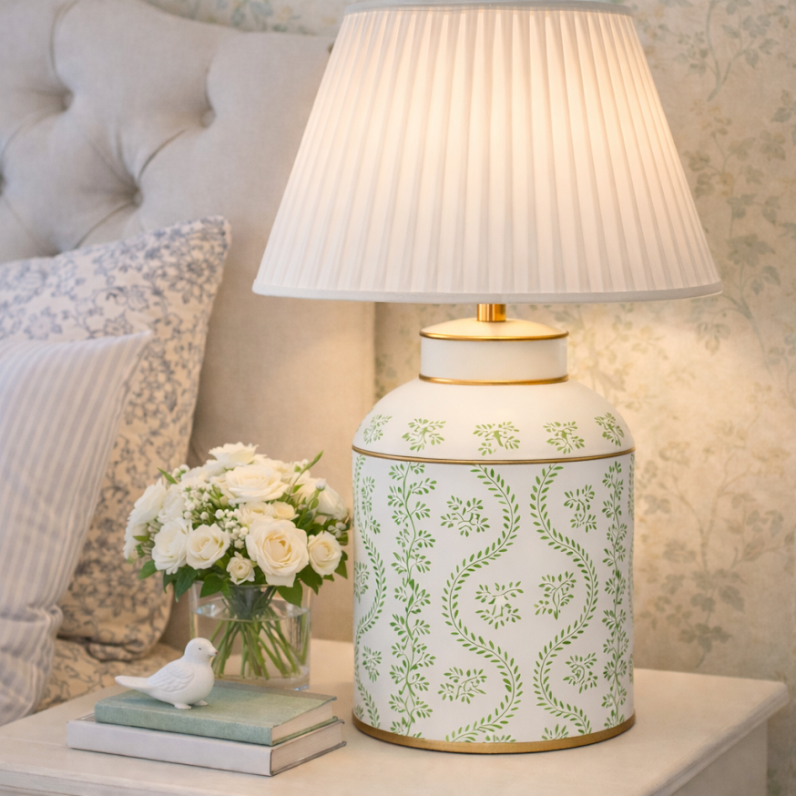 IKat Ivory & Green Tea Caddy Lamp