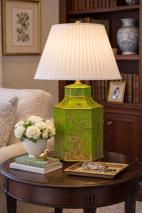 Moss Green & Gold Hexagon Lamp