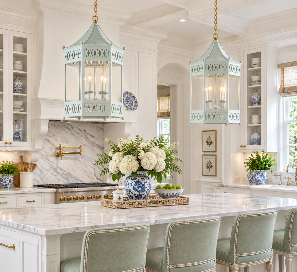 Soft Green Pagoda Lantern Chandelier