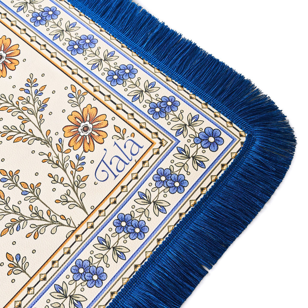 The Montecito Mahjong Mat - Wildflowers with Blue Fringe