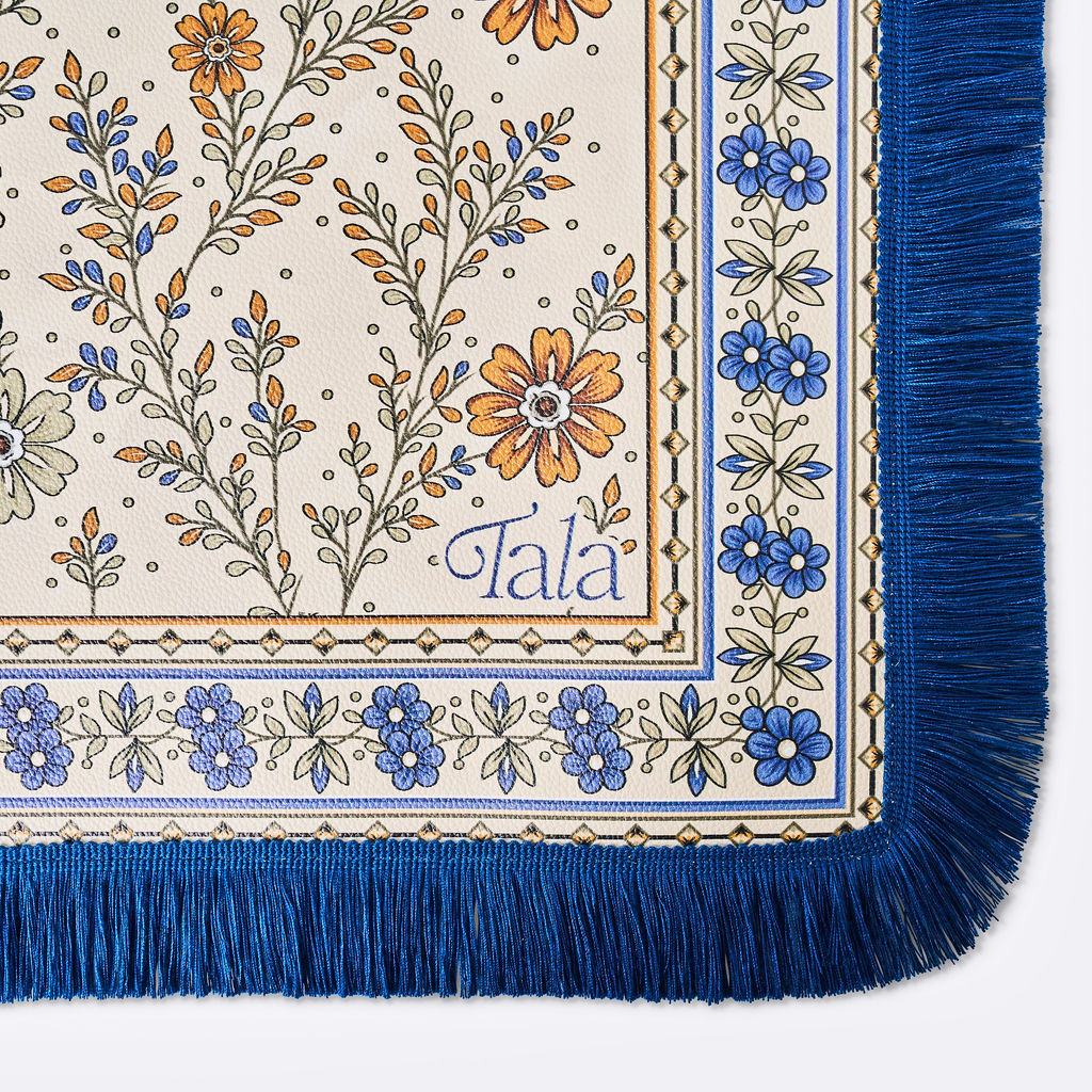 The Montecito Mahjong Mat - Wildflowers with Blue Fringe