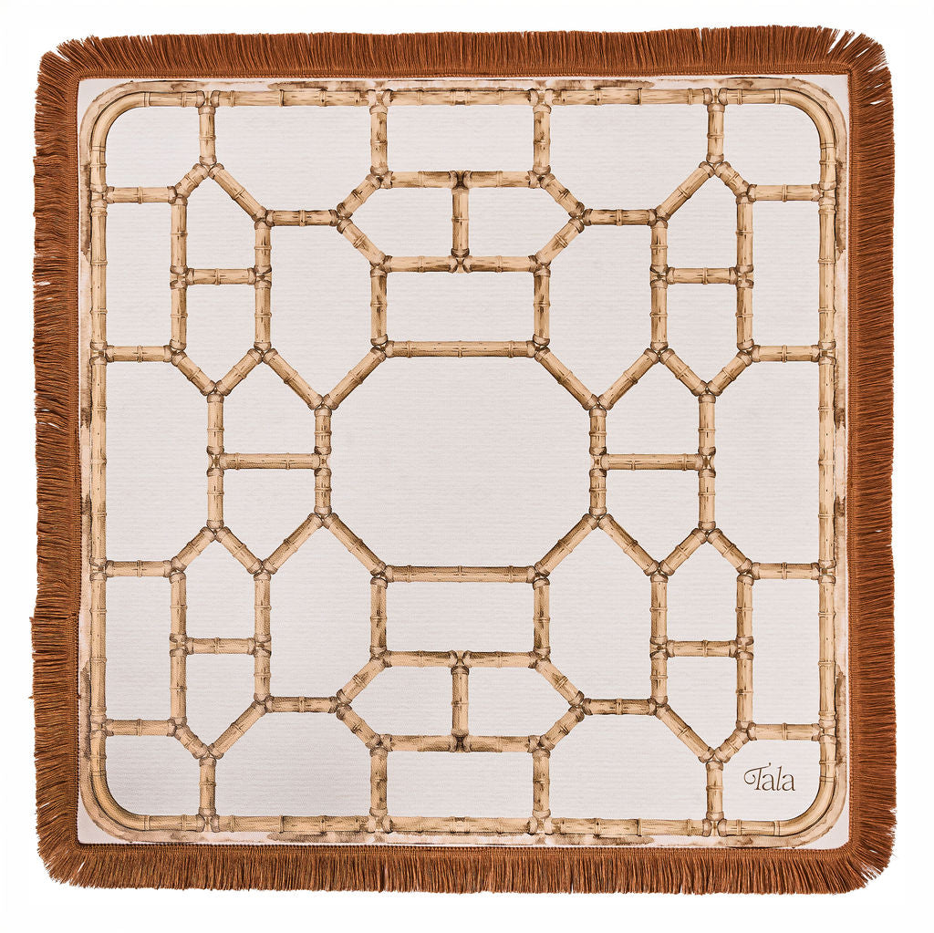The Veranda Mahjong Mat - Bamboo Neutral with Fringe