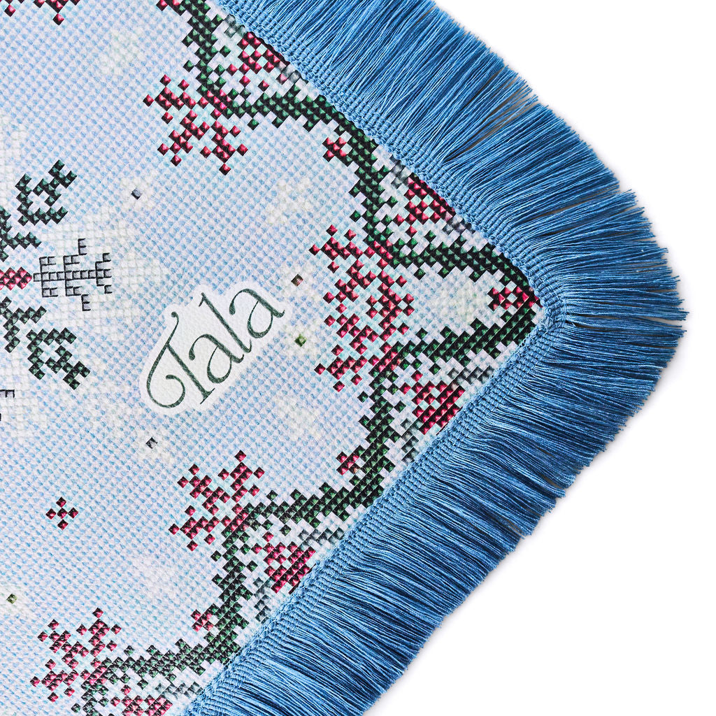 Sweater Weather - Holiday Mahjong Mat with Winter Blue Fringe
