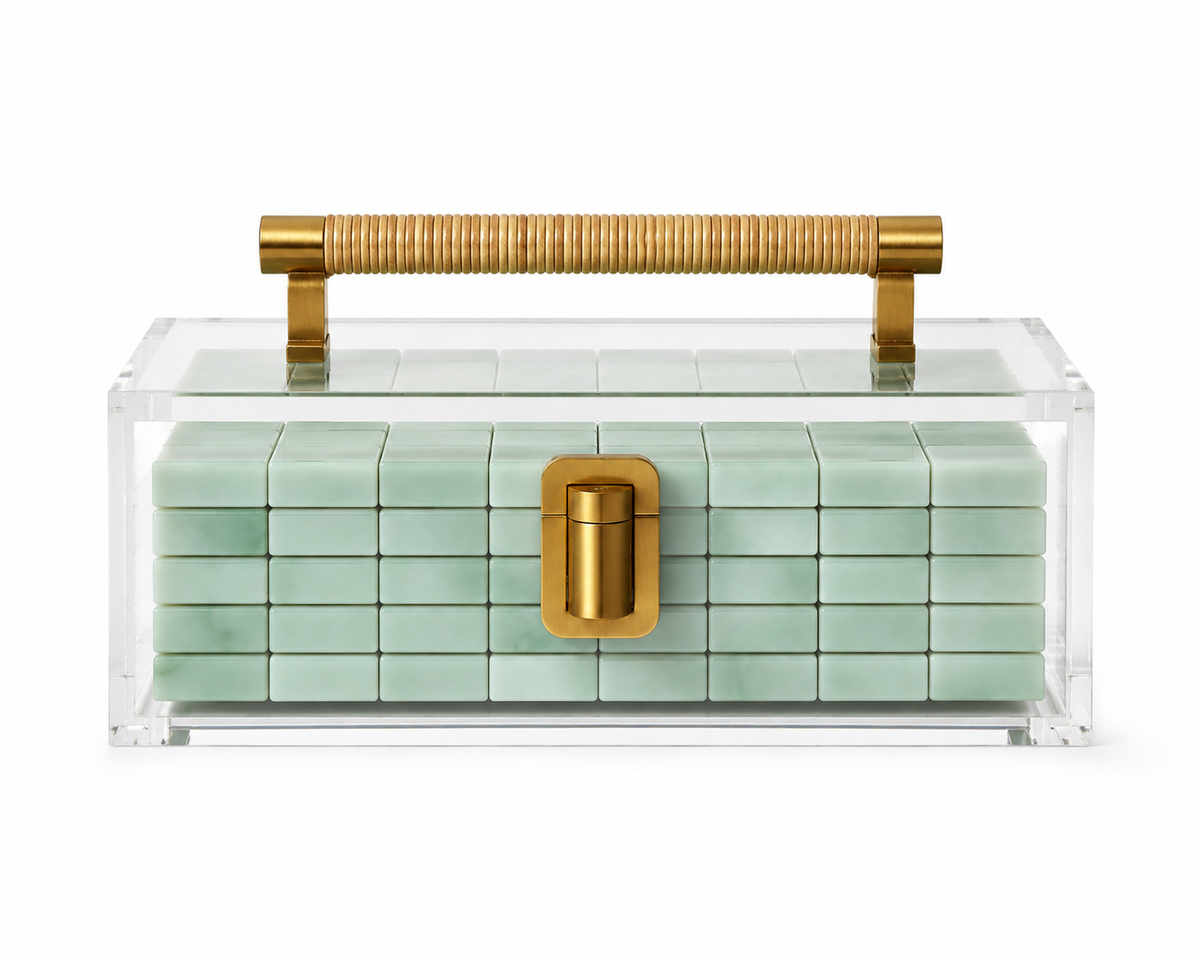 Royal Palm - Mahjong Tile Display Case - Brass & Raffia